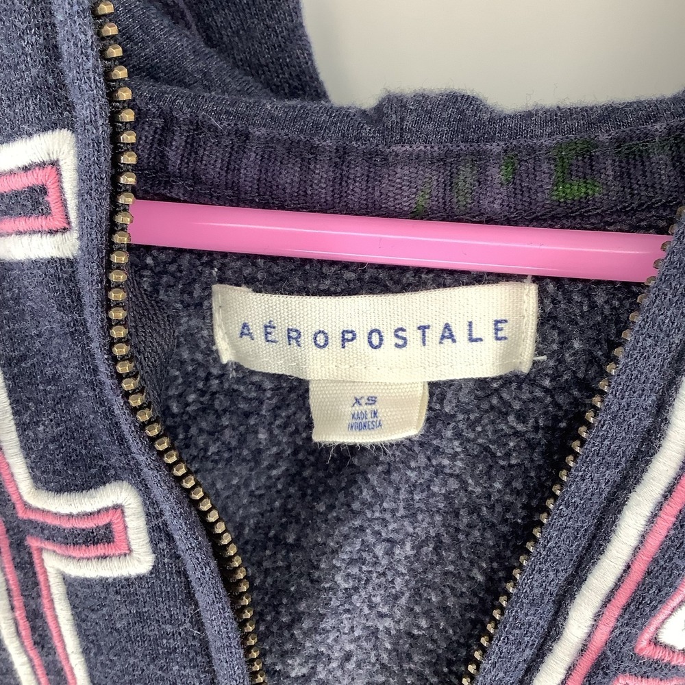 Aeropostale Women's Navy Blue Full Zip Hoodie AE RO Logo sz XS - Picture 2 of 3